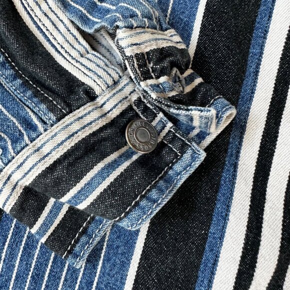 Vintage Levi Strauss Striped Denim Button Front Western Collared Shirt LRG - Picture 7 of 11